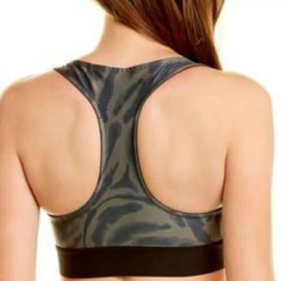 GOOD AMERICAN (Size 1 aka Small) Sea Turtle Zebra Sports Bra Black Green - Picture 2 of 9